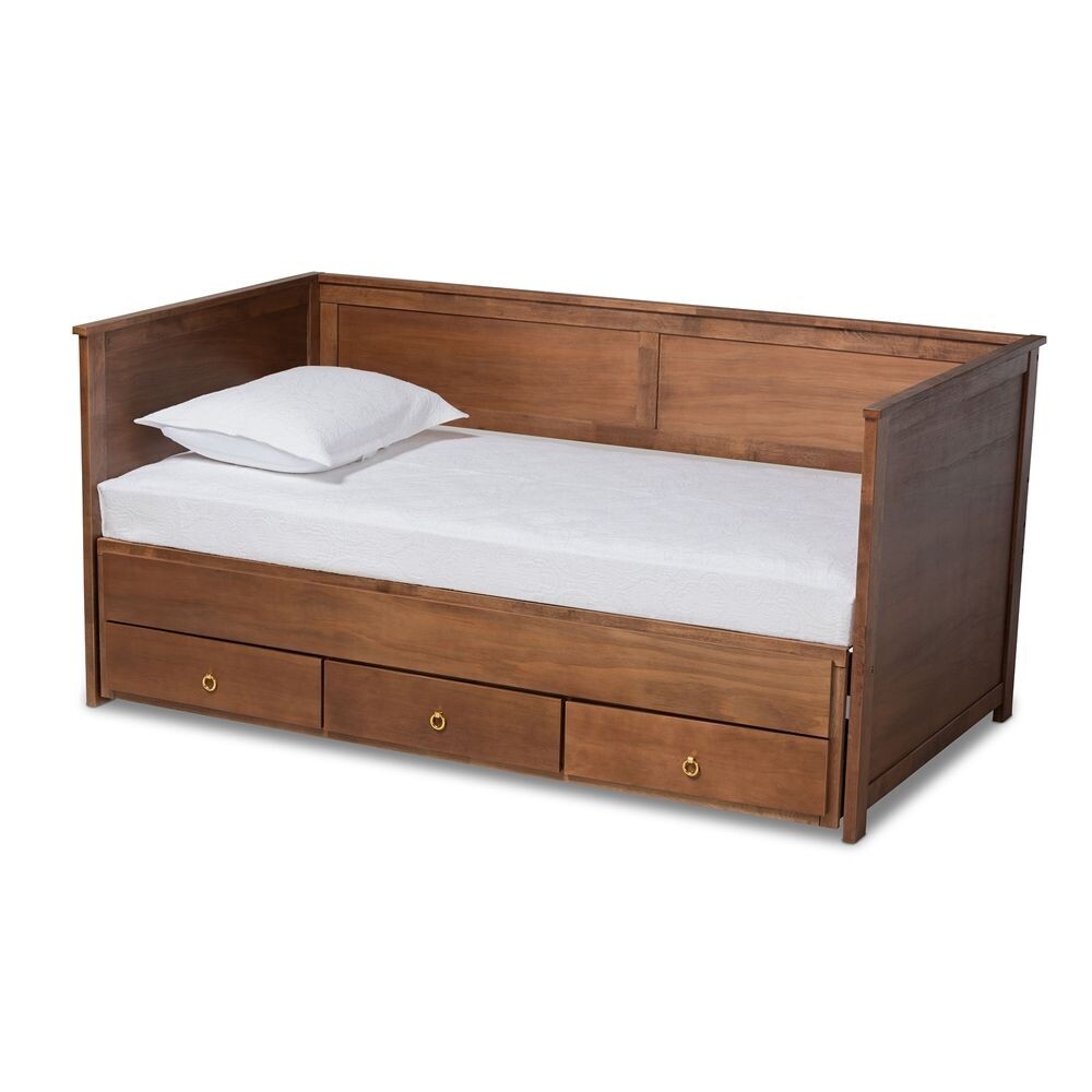 BAXTON STUDIO THOMAS CLASSIC AND TRADITIONAL WALNUT BROWN FINISHED WOOD EXPANDABLE TWIN SIZE TO KING SIZE DAYBED WITH STORAGE DRAWERS