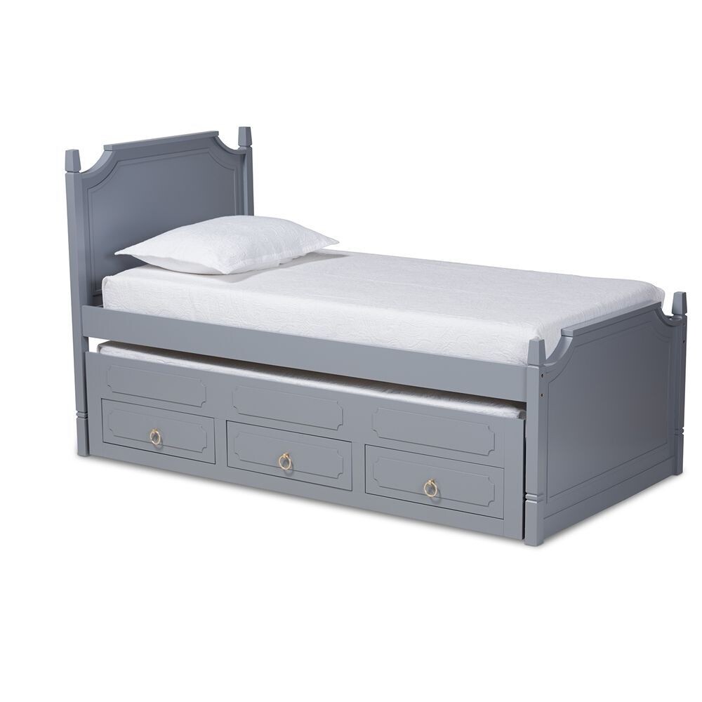 BAXTON STUDIO MARIANA TRADITIONAL TRANSITIONAL GREY FINISHED WOOD TWIN SIZE 3-DRAWER STORAGE BED WITH PULL-OUT TRUNDLE BED