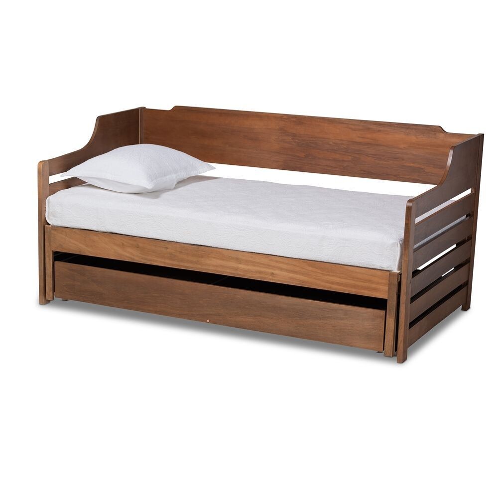 BAXTON STUDIO JAMESON MODERN AND TRANSITIONAL WALNUT BROWN FINISHED EXPANDABLE TWIN SIZE TO KING SIZE DAYBED WITH STORAGE DRAWER