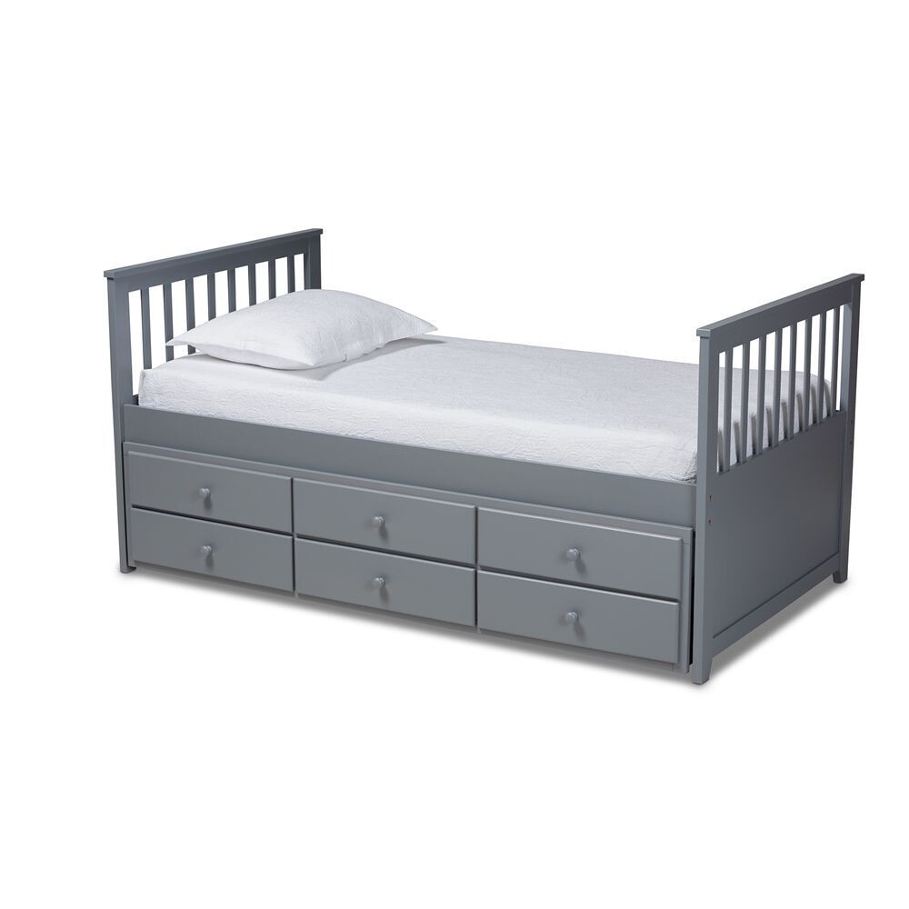 BAXTON STUDIO TRINE CLASSIC AND TRADITIONAL GREY FINISHED WOOD TWIN SIZE DAYBED WITH TRUNDLE