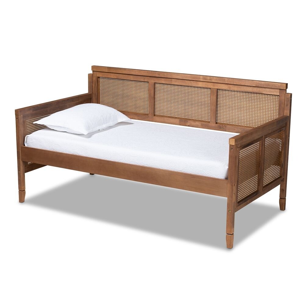 BAXTON STUDIO TOVELI VINTAGE FRENCH INSPIRED ASH WANUT FINISHED WOOD AND SYNTHETIC RATTAN DAYBED