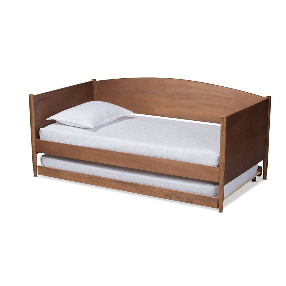 BAXTON STUDIO VELES MID-CENTURY MODERN ASH WANUT FINISHED WOOD DAYBED WITH TRUNDLE