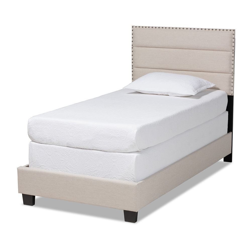 BAXTON STUDIO ANSA MODERN AND CONTEMPORARY BEIGE FABRIC UPHOLSTERED TWIN SIZE BED