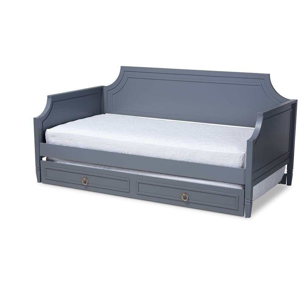 BAXTON STUDIO MARIANA CLASSIC AND TRADITIONAL GREY FINISHED WOOD TWIN SIZE DAYBED WITH TRUNDLE