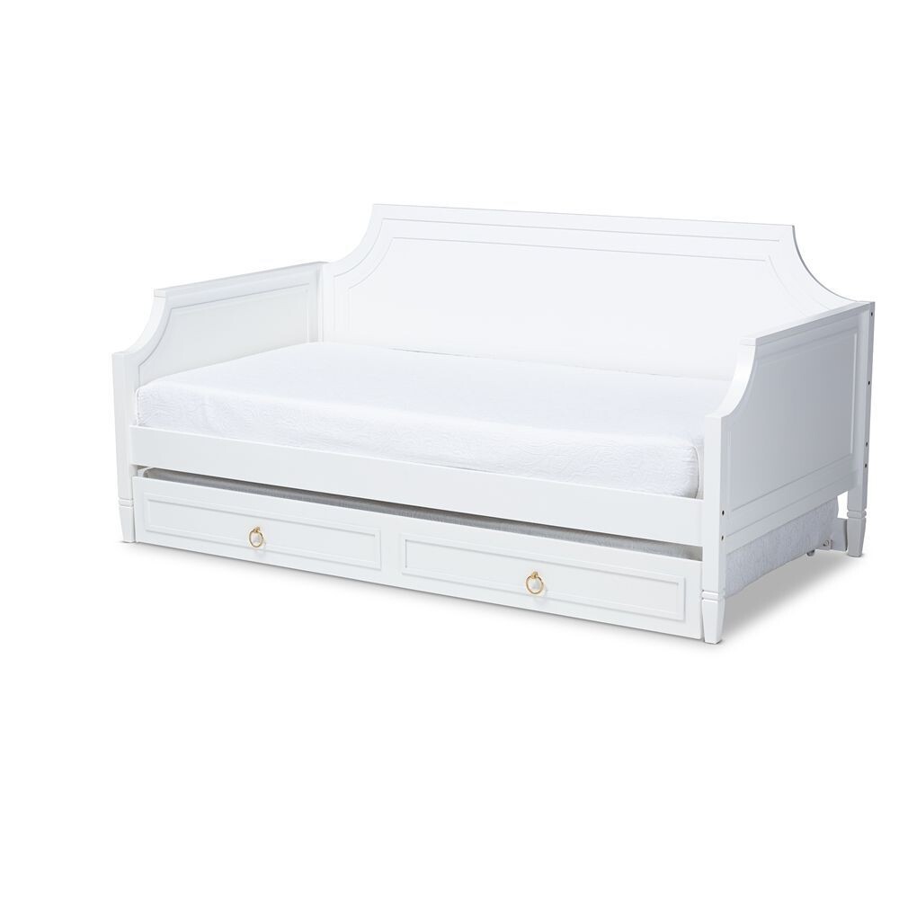 BAXTON STUDIO MARIANA CLASSIC AND TRADITIONAL WHITE FINISHED WOOD TWIN SIZE DAYBED WITH TRUNDLE