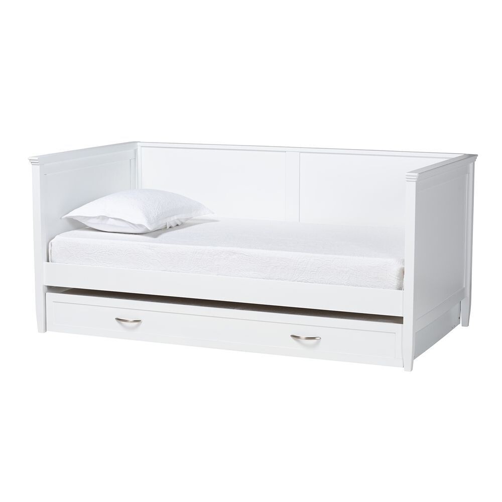 BAXTON STUDIO VIVA CLASSIC AND TRADITIONAL WHITE FINISHED WOOD FULL SIZE DAYBED WITH ROLL-OUT TRUNDLE