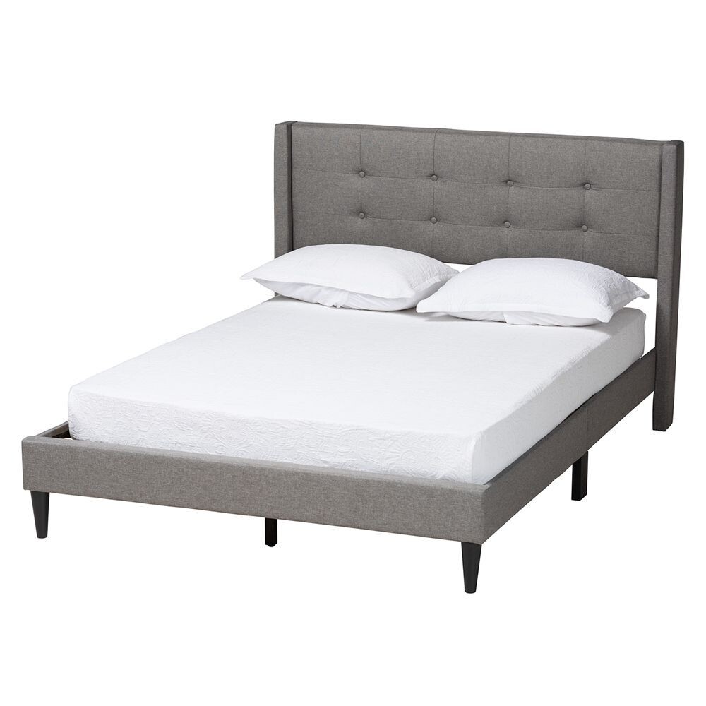 BAXTON STUDIO CASOL MID-CENTURY MODERN TRANSITIONAL GREY FABRIC UPHOLSTERED FULL SIZE PLATFORM BED