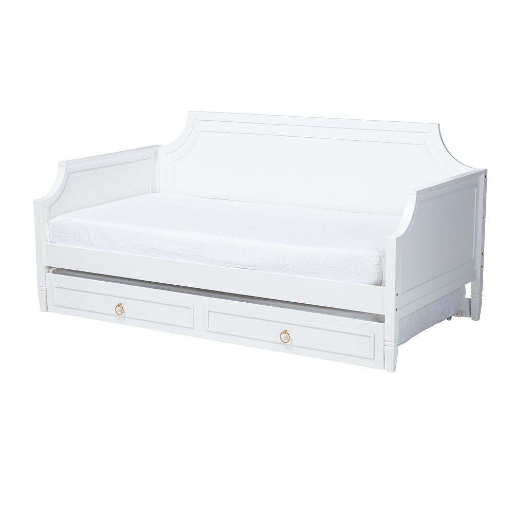 BAXTON STUDIO MARIANA CLASSIC AND TRADITIONAL WHITE FINISHED WOOD FULL SIZE DAYBED WITH TWIN SIZE TRUNDLE