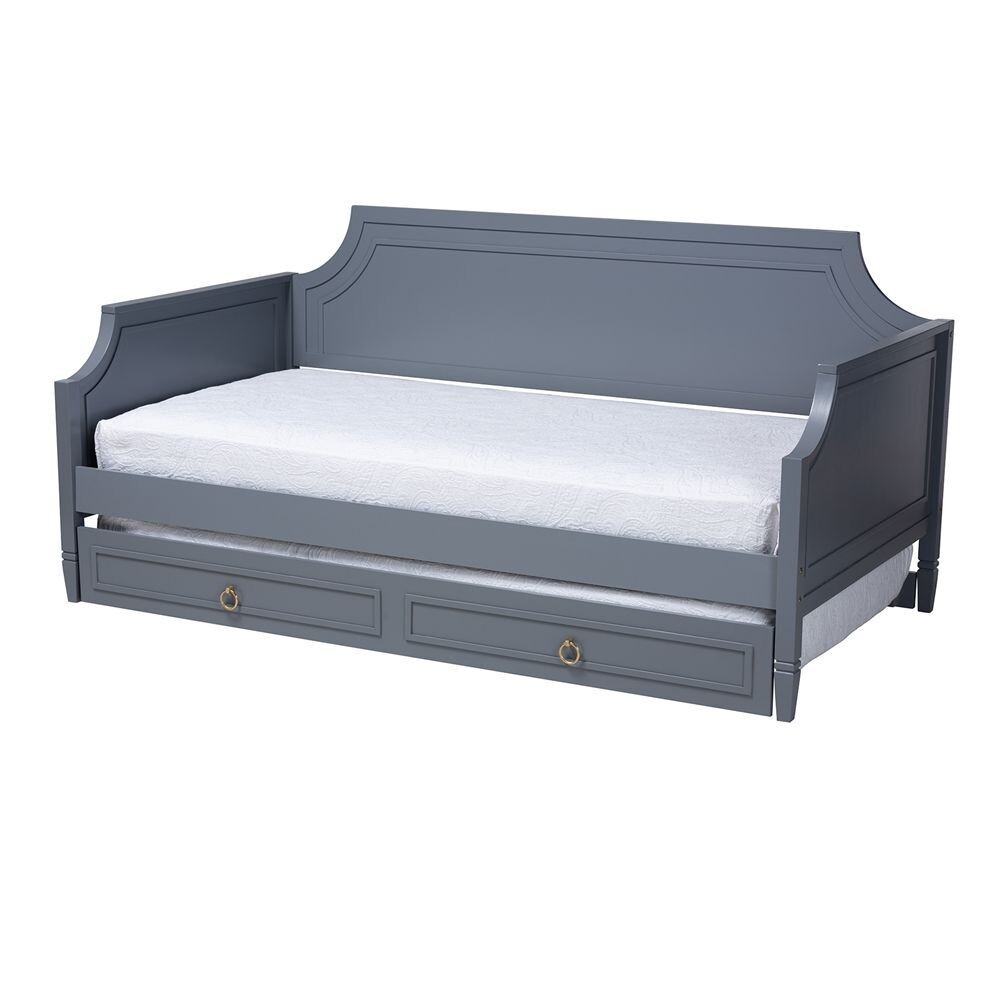 BAXTON STUDIO MARIANA CLASSIC AND TRADITIONAL GREY FINISHED WOOD FULL SIZE DAYBED WITH TWIN SIZE TRUNDLE