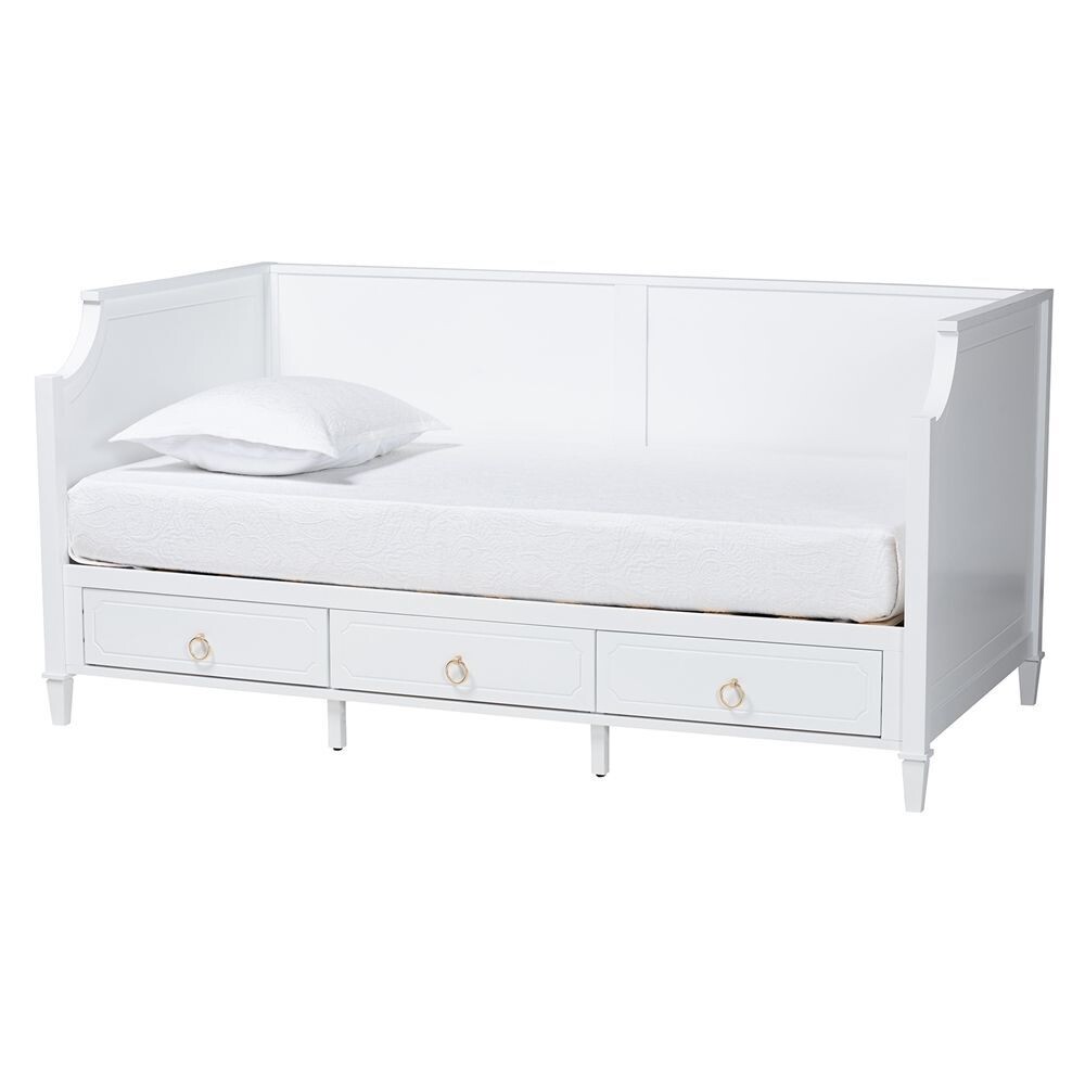 BAXTON STUDIO LOWRI CLASSIC AND TRADITIONAL WHITE FINISHED WOOD FULL SIZE 3-DRAWER DAYBED