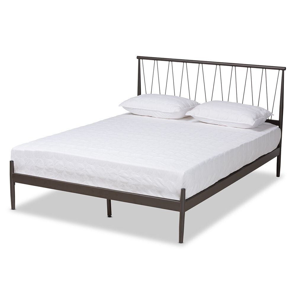 BAXTON STUDIO SAMIR MODERN INDUSTRIAL BLACK BRONZE FINISHED METAL FULL SIZE PLATFORM BED