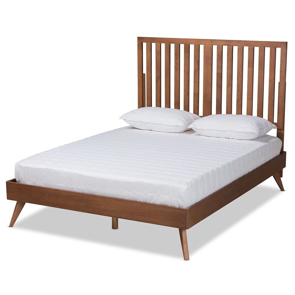 BAXTON STUDIO SAKI MID-CENTURY MODERN WALNUT BROWN FINISHED WOOD FULL SIZE PLATFORM BED
