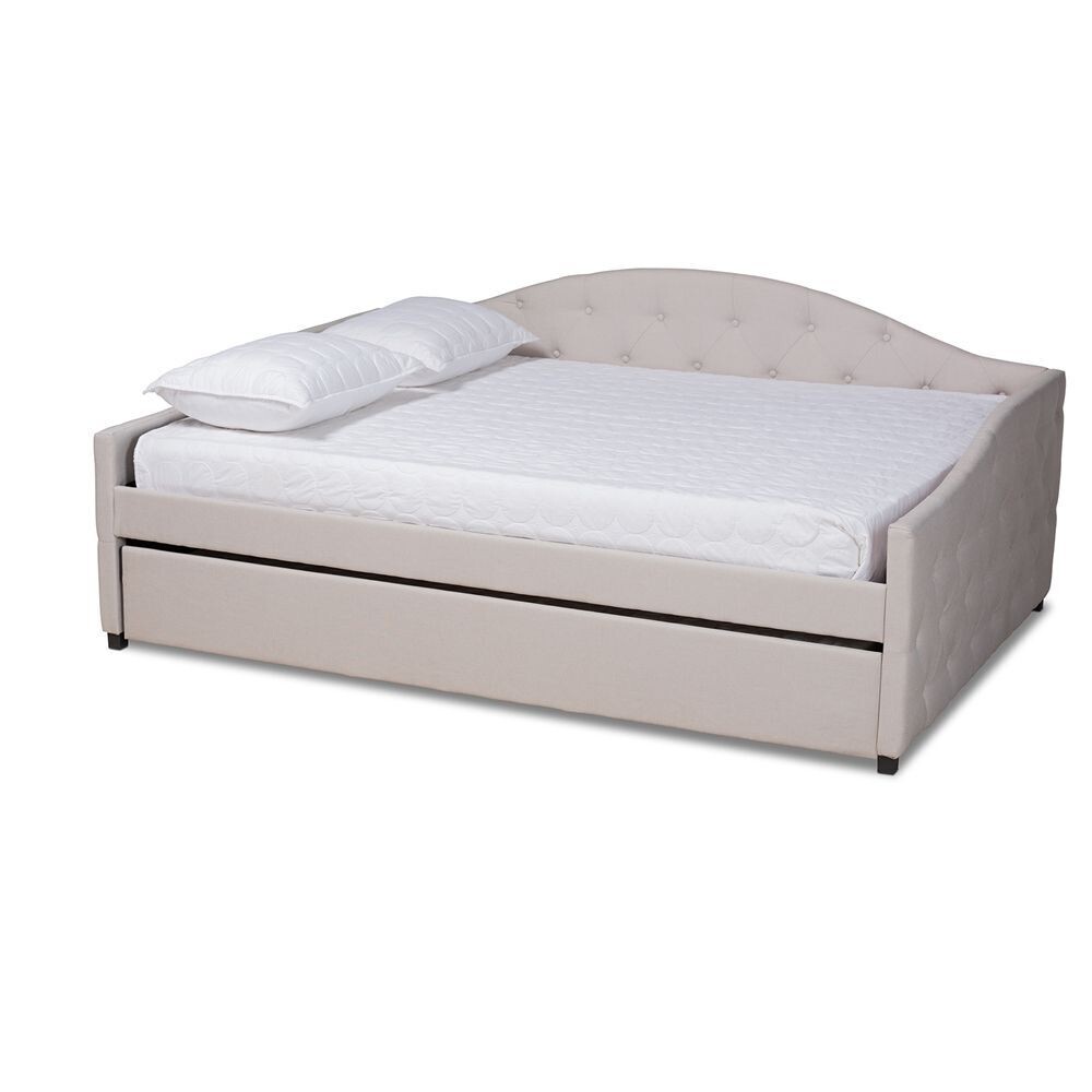 BAXTON STUDIO BECKER MODERN AND CONTEMPORARY TRANSITIONAL BEIGE FABRIC UPHOLSTERED FULL SIZE DAYBED WITH TRUNDLE