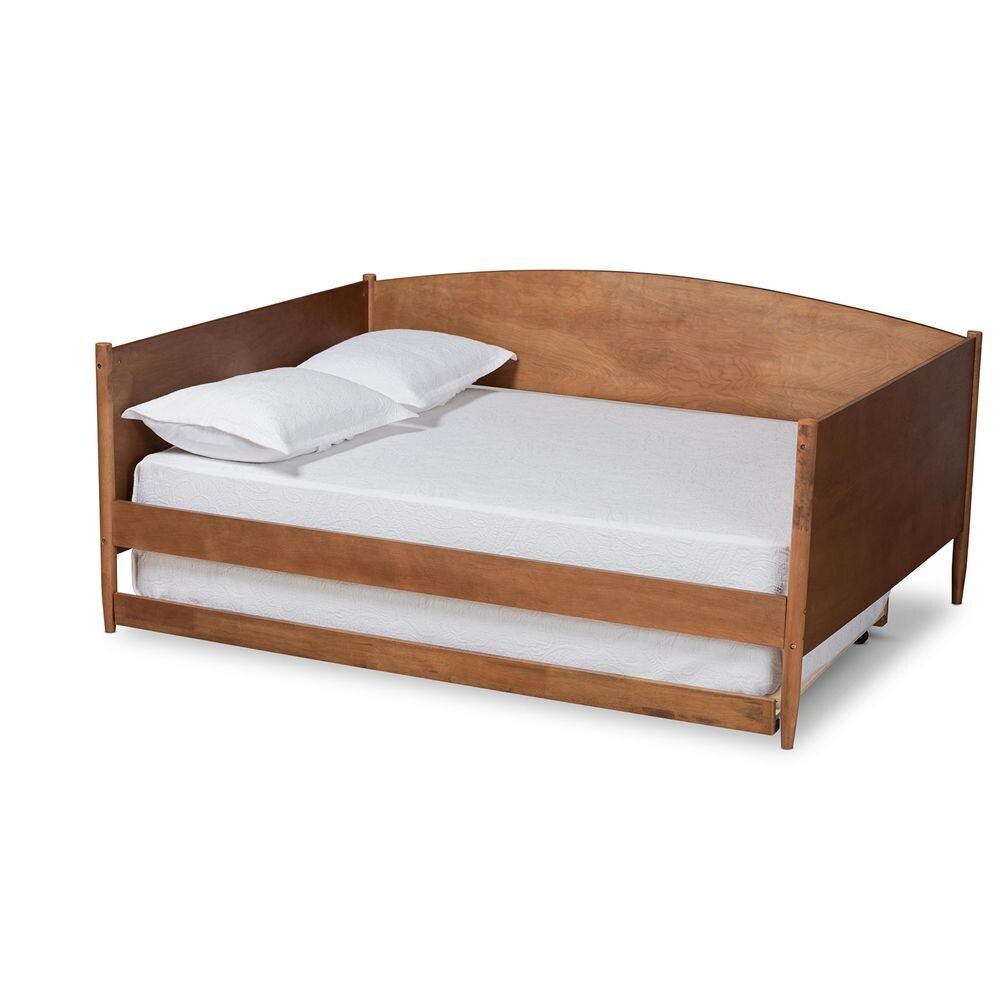 BAXTON STUDIO VELES MID-CENTURY MODERN ASH WALNUT FINISHED WOOD FULL SIZE DAYBED WITH TRUNDLE