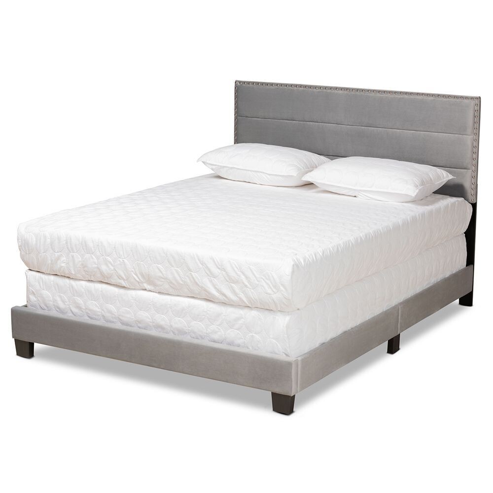 BAXTON STUDIO TAMIRA MODERN AND CONTEMPORARY GLAM GREY VELVET FABRIC UPHOLSTERED FULL SIZE PANEL BED
