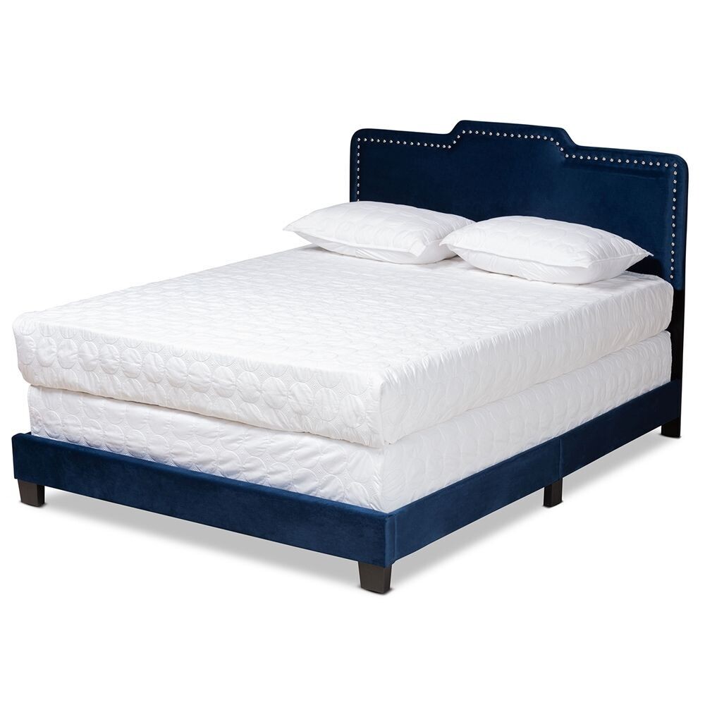 BAXTON STUDIO BENJEN MODERN AND CONTEMPORARY GLAM NAVY BLUE VELVET FABRIC UPHOLSTERED FULL SIZE PANEL BED