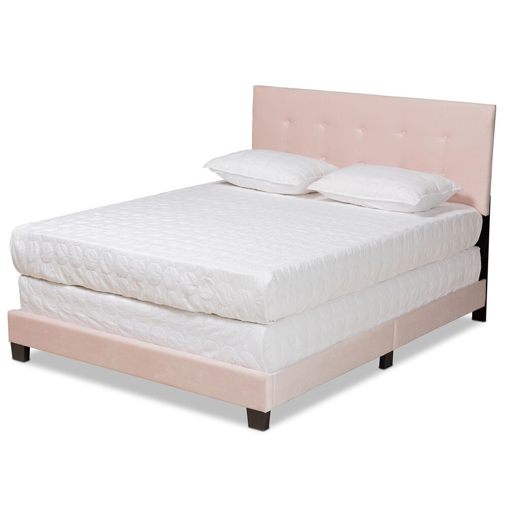 BAXTON STUDIO CAPRICE MODERN AND CONTEMPORARY GLAM LIGHT PINK VELVET FABRIC UPHOLSTERED FULL SIZE PANEL BED