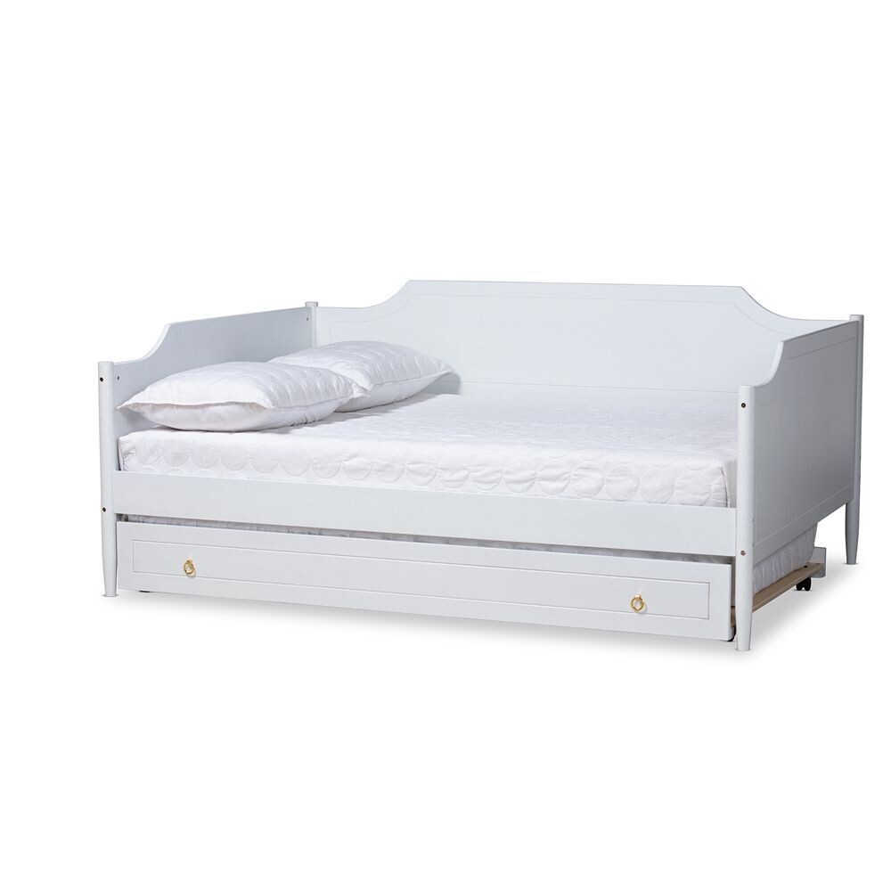 BAXTON STUDIO ALYA CLASSIC TRADITIONAL FARMHOUSE WHITE FINISHED WOOD FULL SIZE DAYBED WITH ROLL-OUT TRUNDLE BED