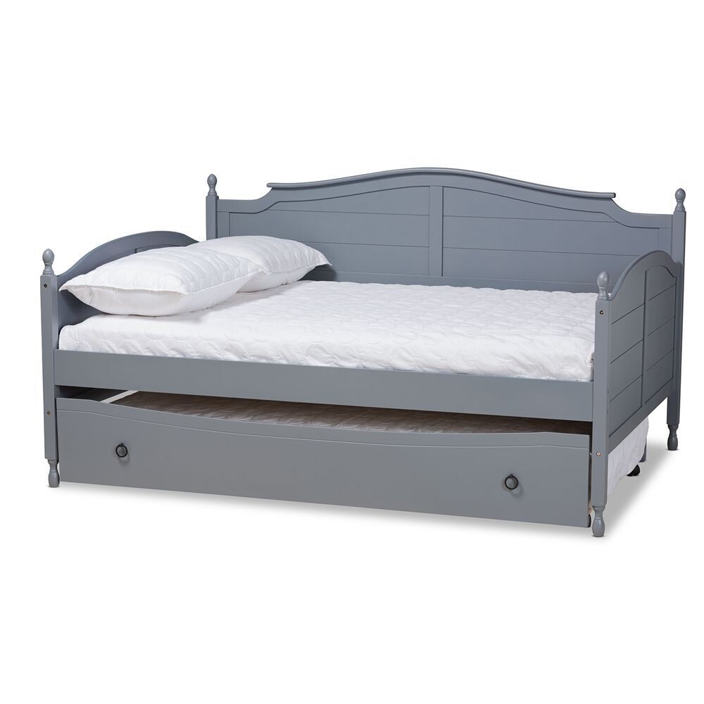 BAXTON STUDIO MARA COTTAGE FARMHOUSE GREY FINISHED WOOD FULL SIZE DAYBED WITH ROLL-OUT TRUNDLE BED