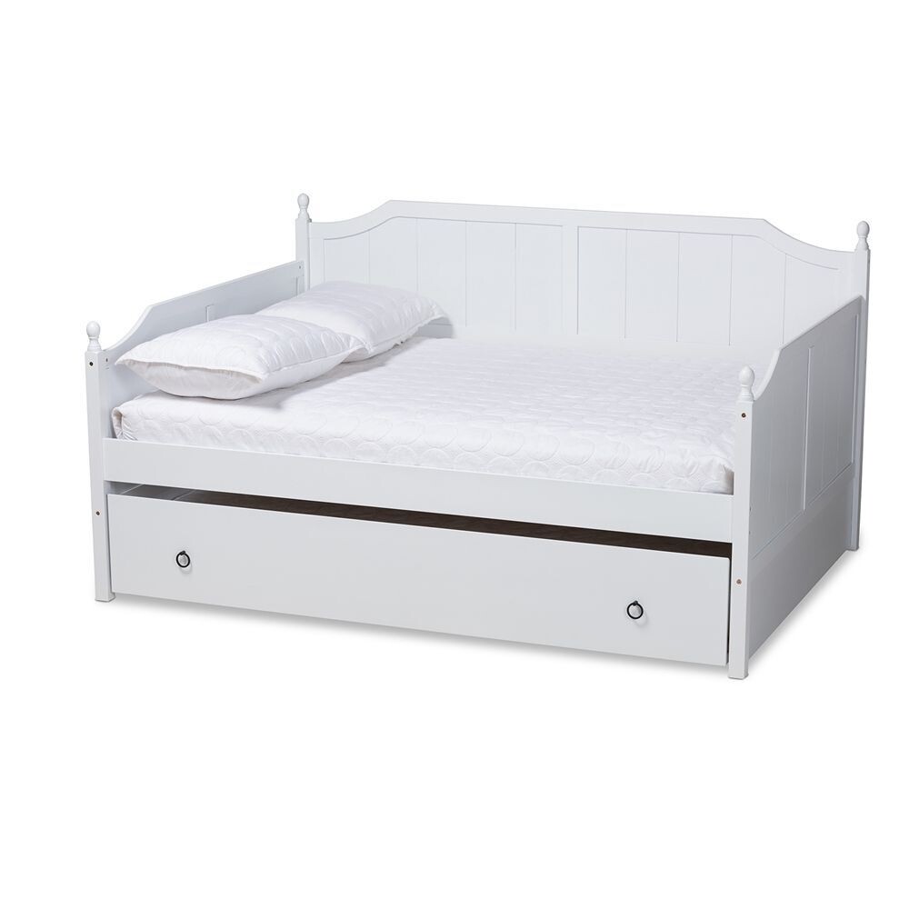 BAXTON STUDIO MILLIE COTTAGE FARMHOUSE WHITE FINISHED WOOD FULL SIZE DAYBED WITH TWIN SIZE TRUNDLE