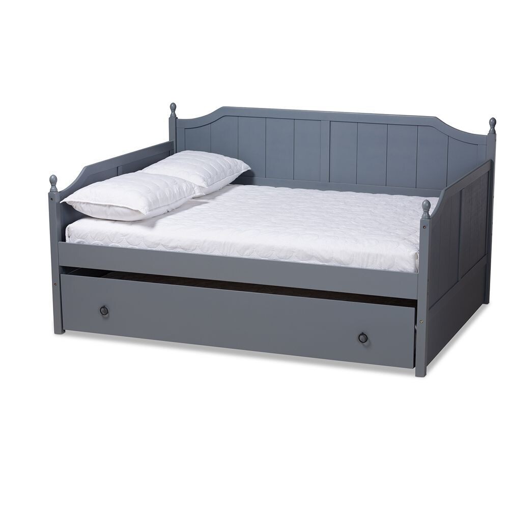 BAXTON STUDIO MILLIE COTTAGE FARMHOUSE GREY FINISHED WOOD FULL SIZE DAYBED WITH TWIN SIZE TRUNDLE