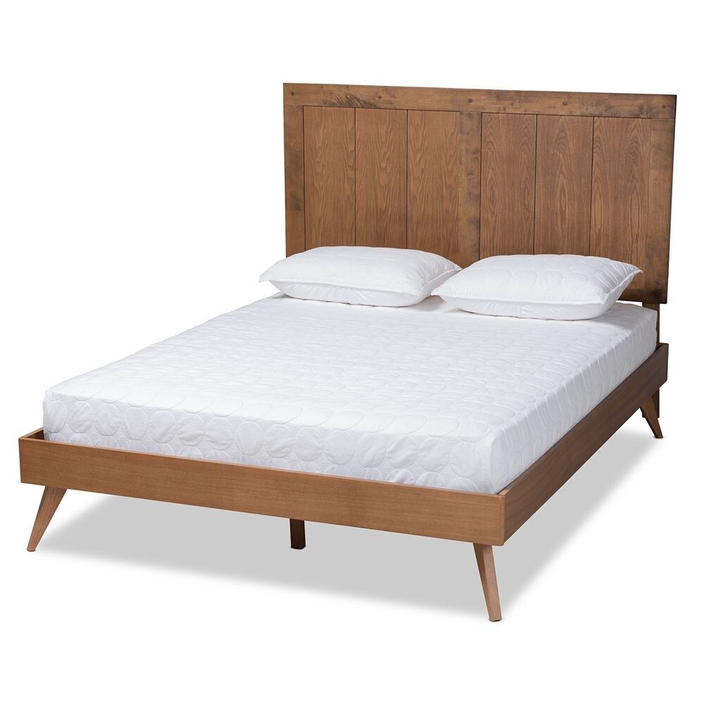 BAXTON STUDIO AMIRA MID-CENTURY MODERN TRANSITIONAL ASH WALNUT FINISHED WOOD FULL SIZE PLATFORM BED