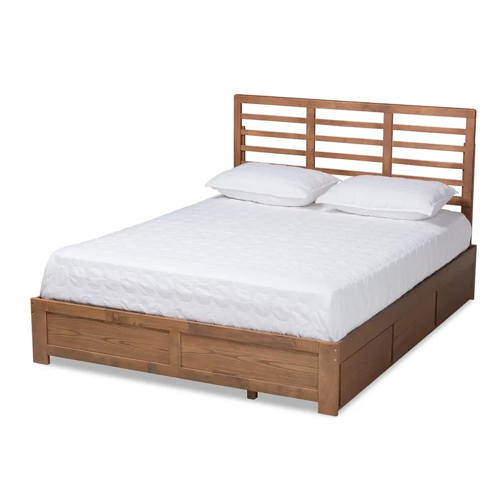 BAXTON STUDIO PIERA MODERN AND CONTEMPORARY TRANSITIONAL ASH WALNUT BROWN FINISHED WOOD FULL SIZE 3-DRAWER PLATFORM STORAGE BED