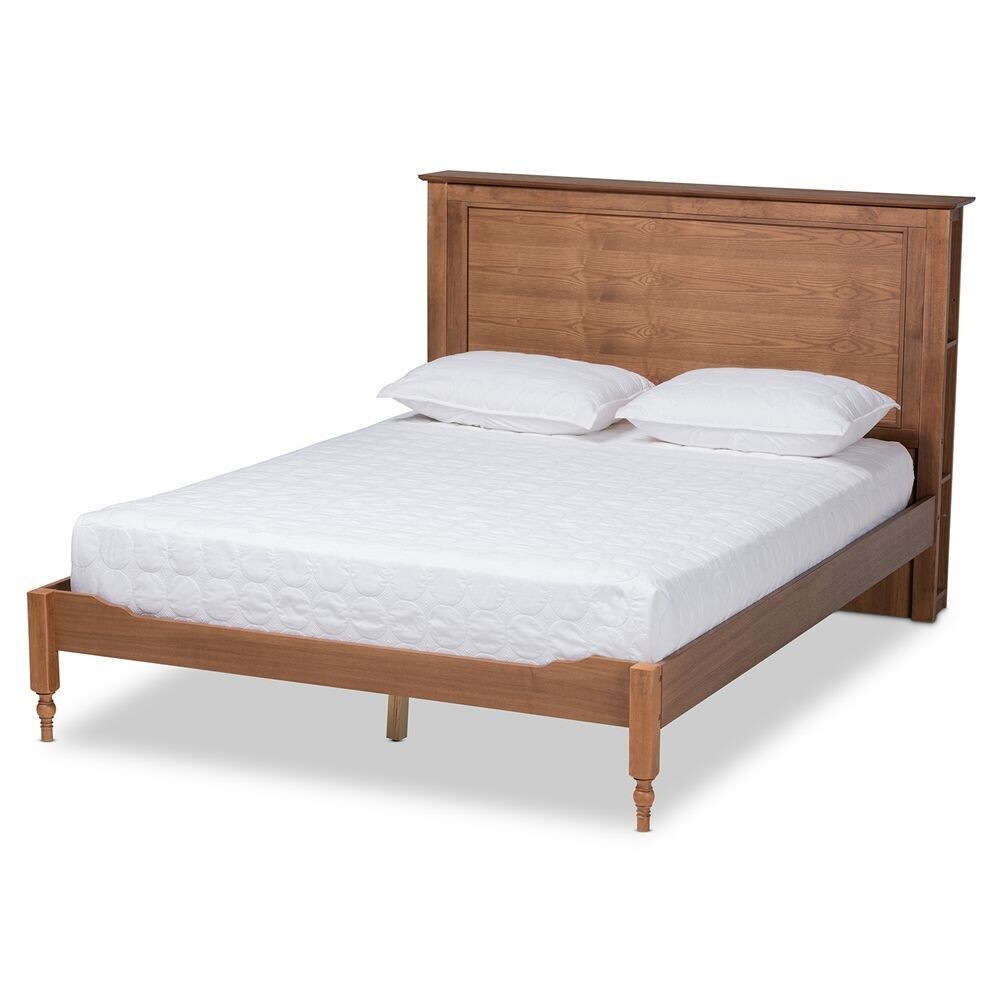 BAXTON STUDIO DANIELLE TRADITIONAL AND TRANSITIONAL RUSTIC ASH WALNUT BROWN FINISHED WOOD FULL SIZE PLATFORM STORAGE BED WITH BUILT-IN SHELVES