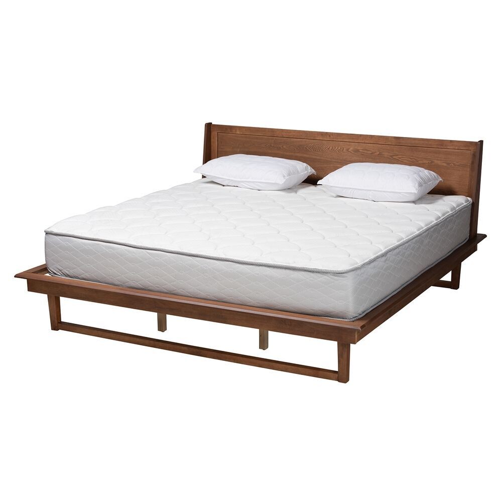 BAXTON STUDIO MACAYLE MID-CENTURY MODERN ASH WALNUT FINISHED WOOD QUEEN SIZE PLATFORM BED