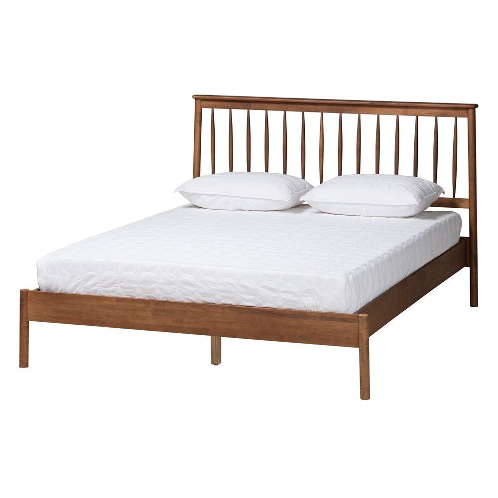 BAXTON STUDIO AGATIS MID-CENTURY MODERN WALNUT BROWN FINISHED WOOD QUEEN SIZE BED