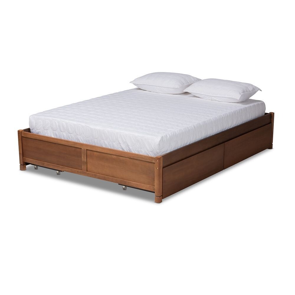 BAXTON STUDIO YARA MODERN AND CONTEMPORARY WALNUT BROWN FINISHED WOOD QUEEN SIZE 4-DRAWER PLATFORM STORAGE BED FRAME