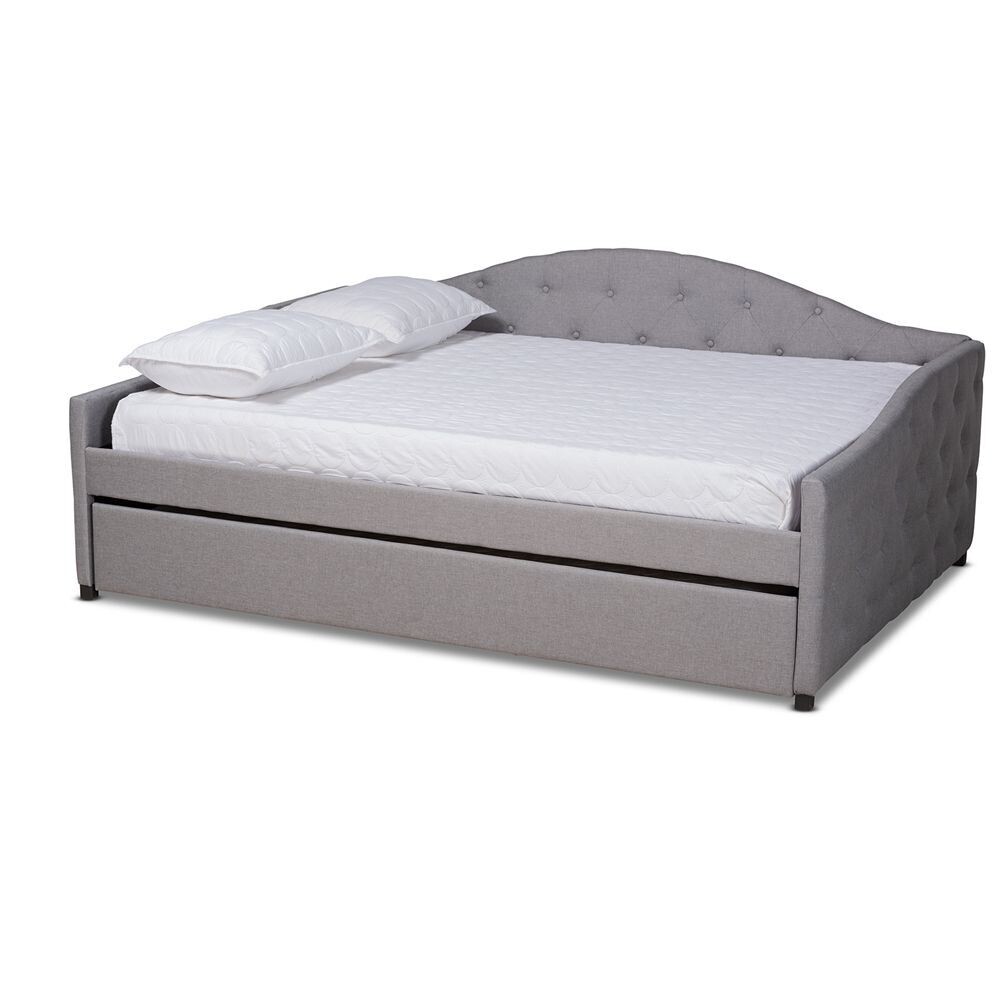 BAXTON STUDIO BECKER MODERN AND CONTEMPORARY TRANSITIONAL GREY FABRIC UPHOLSTERED QUEEN SIZE DAYBED WITH TRUNDLE