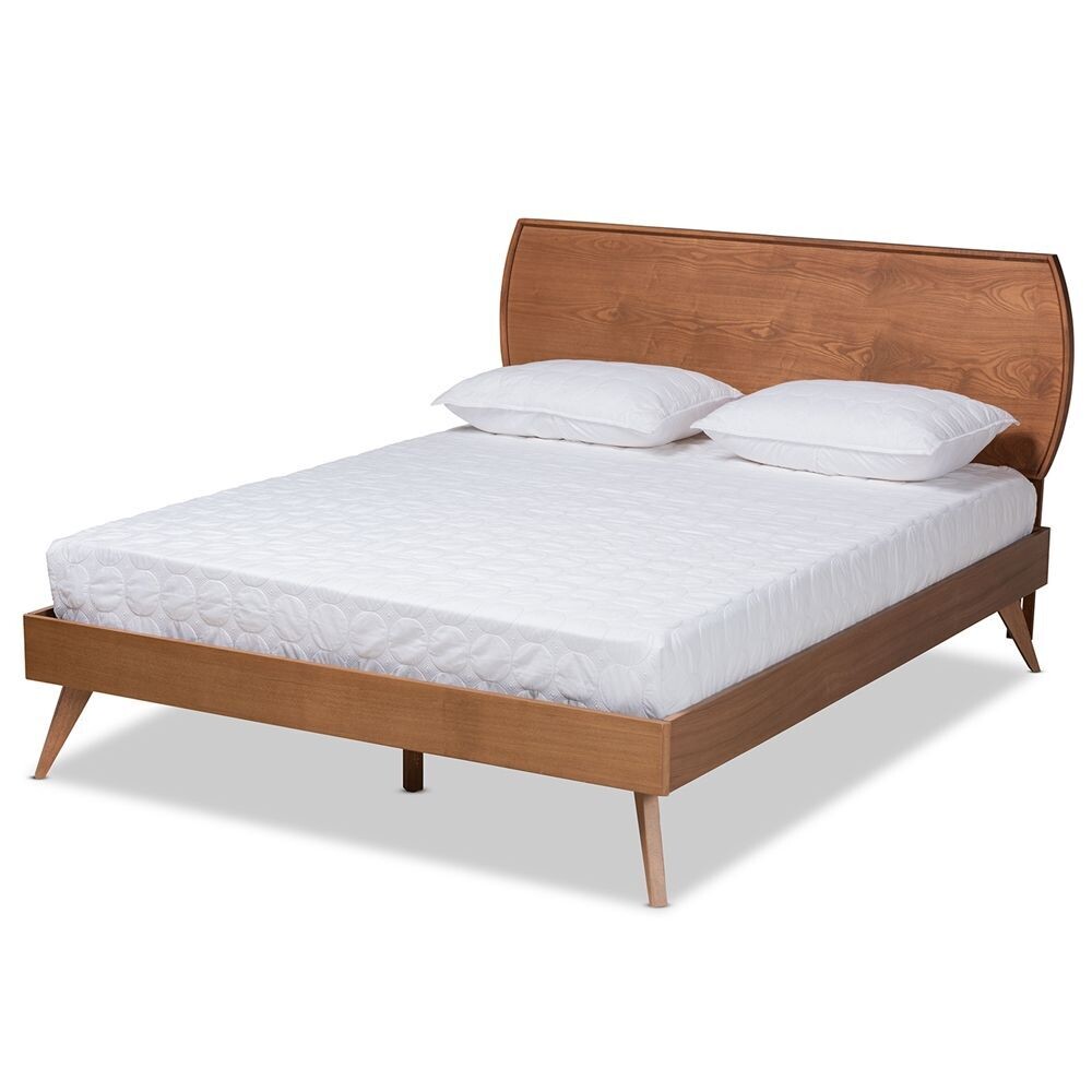 BAXTON STUDIO AIMI MID-CENTURY MODERN WALNUT BROWN FINISHED WOOD QUEEN SIZE PLATFORM BED