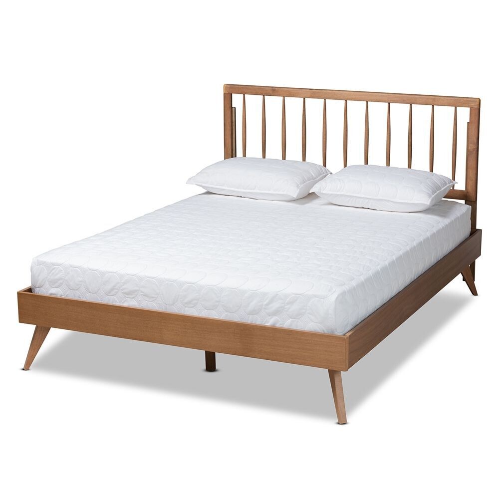 BAXTON STUDIO TORU MID-CENTURY MODERN ASH WALNUT FINISHED WOOD QUEEN SIZE PLATFORM BED