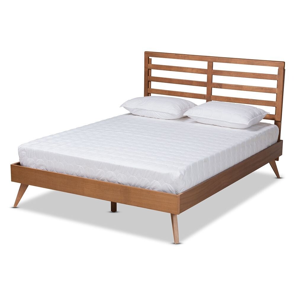 BAXTON STUDIO SHIRO MID-CENTURY MODERN ASH WALNUT FINISHED WOOD QUEEN SIZE PLATFORM BED
