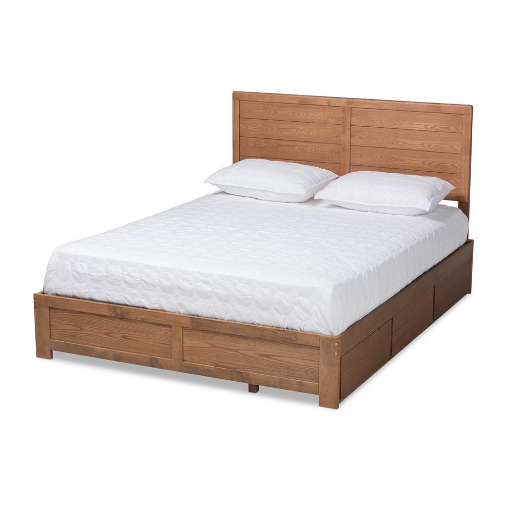 BAXTON STUDIO LISA MODERN AND CONTEMPORARY TRANSITIONAL ASH WALNUT BROWN FINISHED WOOD QUEEN SIZE 3-DRAWER PLATFORM STORAGE BED