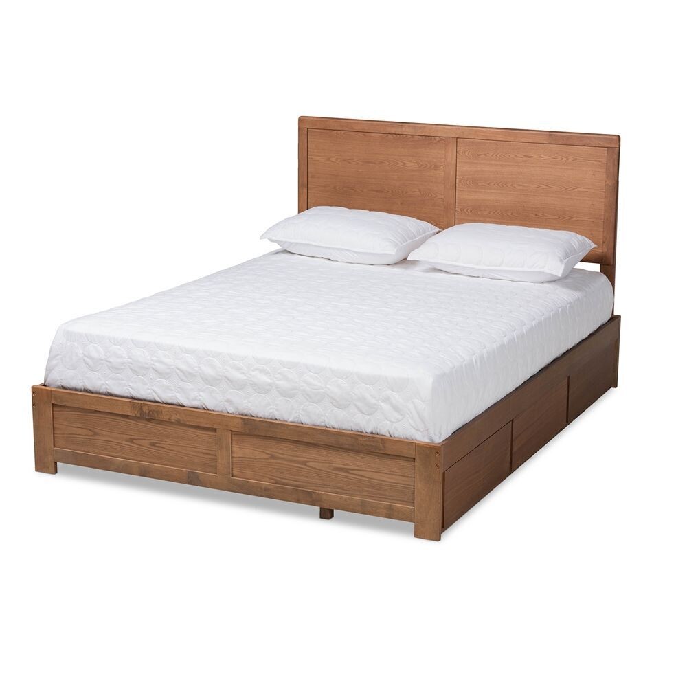 BAXTON STUDIO ARAS MODERN AND CONTEMPORARY TRANSITIONAL ASH WALNUT BROWN FINISHED WOOD QUEEN SIZE 3-DRAWER PLATFORM STORAGE BED