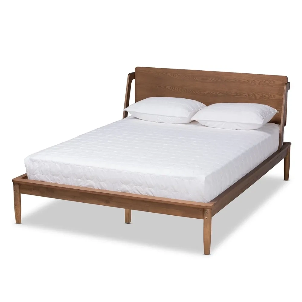 BAXTON STUDIO SADLER MID-CENTURY MODERN ASH WALNUT BROWN FINISHED WOOD QUEEN SIZE PLATFORM BED
