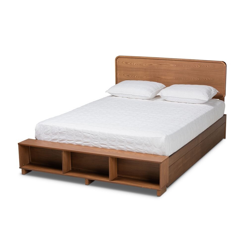 BAXTON STUDIO VITA MODERN TRANSITIONAL ASH WALNUT BROWN FINISHED WOOD 4-DRAWER QUEEN SIZE PLATFORM STORAGE BED