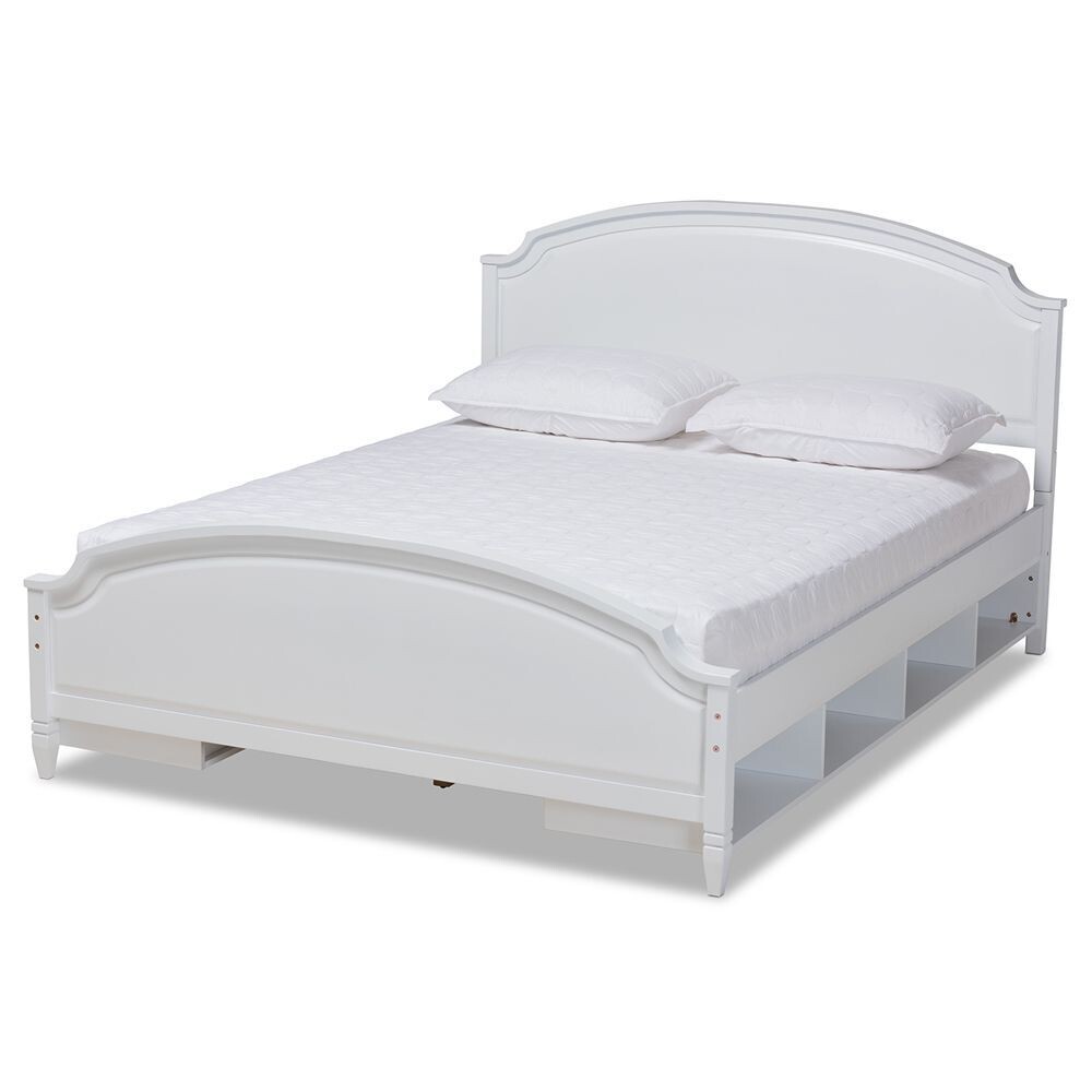 BAXTON STUDIO ELISE CLASSIC AND TRADITIONAL TRANSITIONAL WHITE FINISHED WOOD QUEEN SIZE STORAGE PLATFORM BED