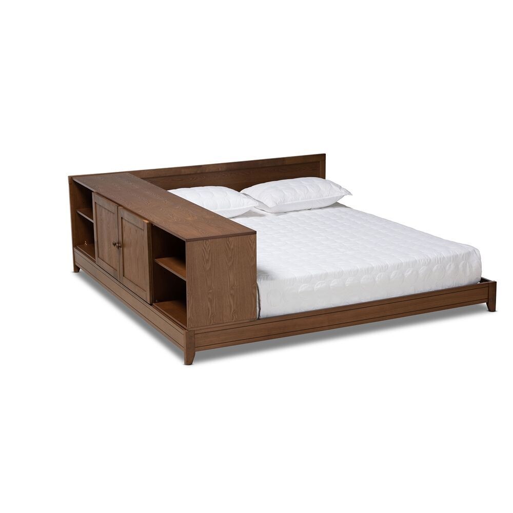 BAXTON STUDIO KAORI MODERN AND CONTEMPORARY TRANSITIONAL WALNUT BROWN FINISHED WOOD QUEEN SIZE PLATFORM STORAGE BED