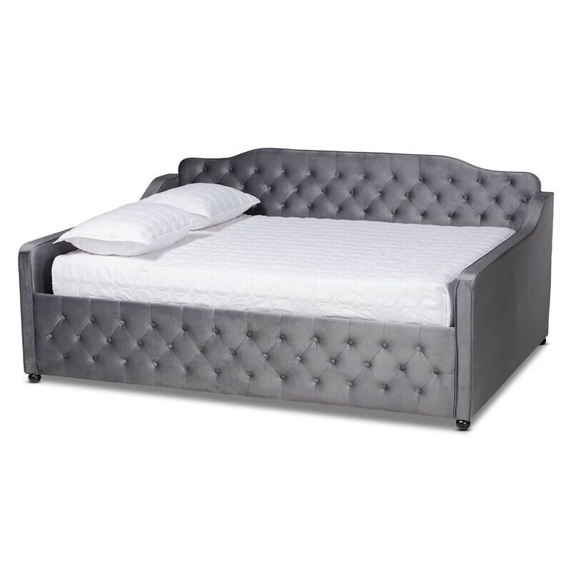 BAXTON STUDIO FREDA TRANSITIONAL AND CONTEMPORARY GREY VELVET FABRIC UPHOLSTERED AND BUTTON TUFTED QUEEN SIZE DAYBED BAXTON STUDIO FREDA TRANSITIONAL AND CONTEMPORARY GREY VELVET FABRIC UPHOLSTERED AND BUTTON TUFTED QUEEN SIZE DAYBED