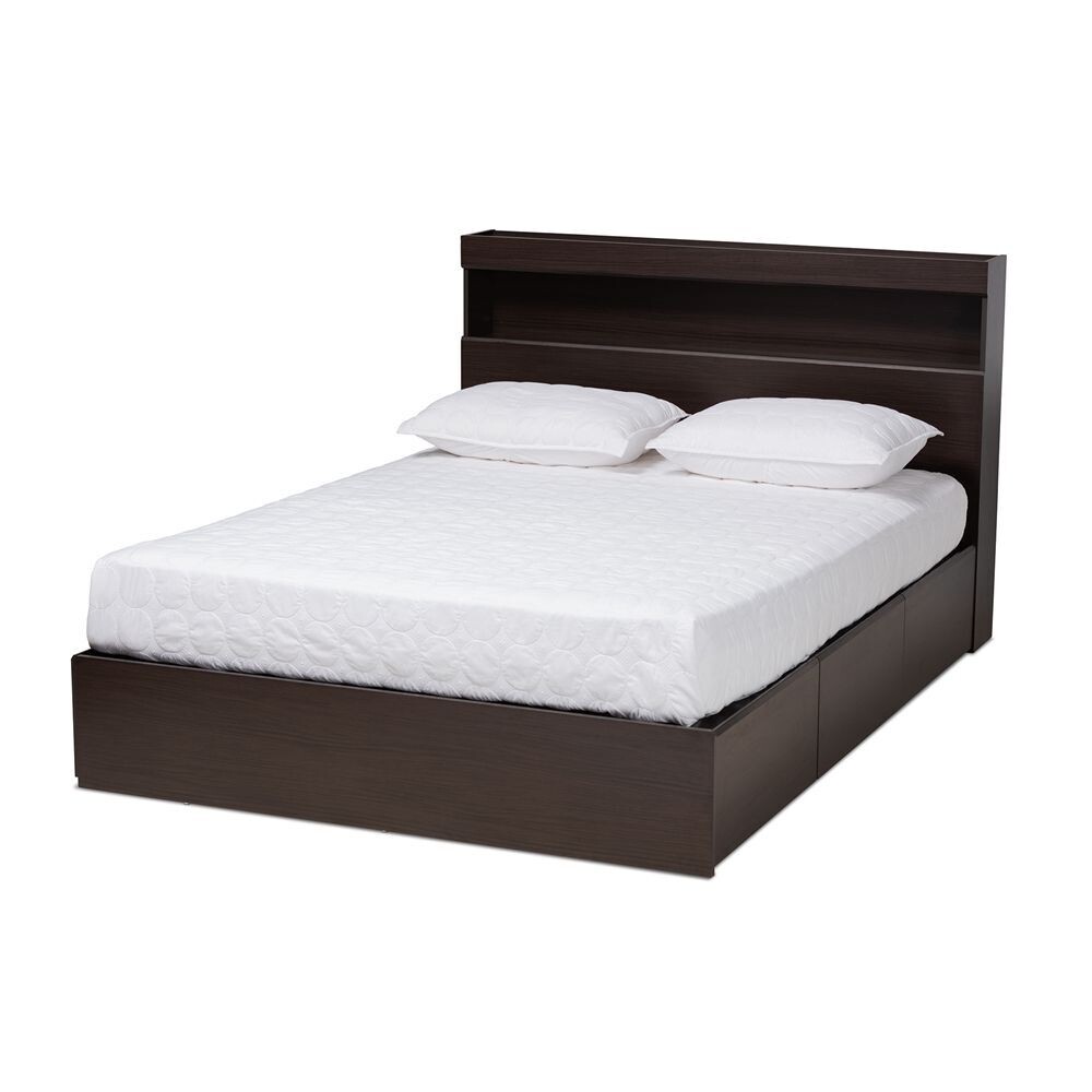BAXTON STUDIO BLAINE MODERN AND CONTEMPORARY DARK BROWN FINISHED WOOD QUEEN SIZE 6-DRAWER PLATFORM STORAGE BED