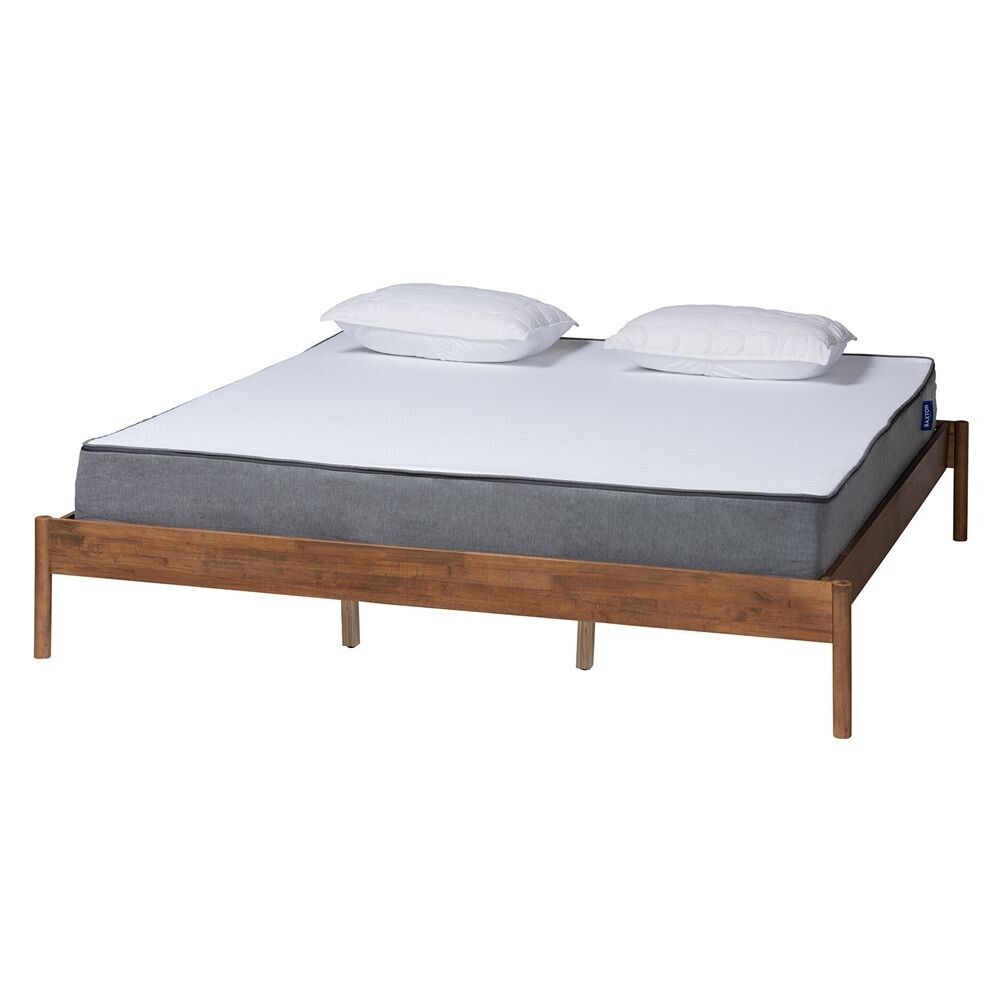BAXTON STUDIO AGATIS MID-CENTURY MODERN ASH WALNUT FINISHED WOOD KING SIZE BED FRAME