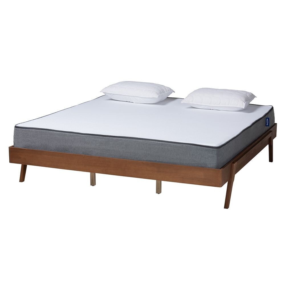 BAXTON STUDIO SARITA MID-CENTURY MODERN ASH WALNUT FINISHED WOOD KING SIZE BED FRAME
