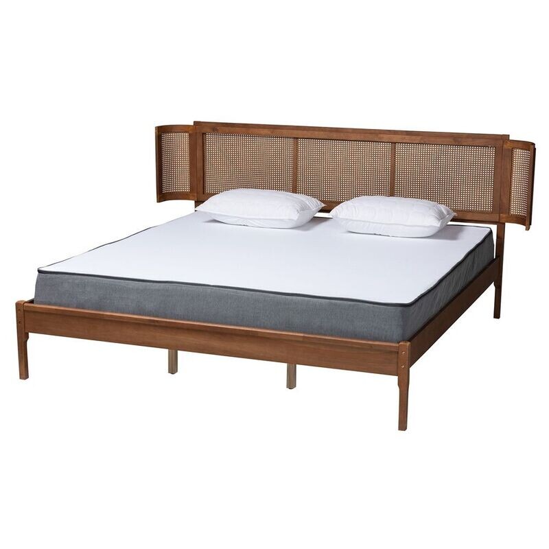 BAXTON STUDIO ERIDIAN MID-CENTURY MODERN WALNUT BROWN FINISHED WOOD AND NATURAL RATTAN KING SIZE PLATFORM BED BAXTON STUDIO ERIDIAN MID-CENTURY MODERN WALNUT BROWN FINISHED WOOD AND NATURAL RATTAN KING SIZE PLATFORM BED