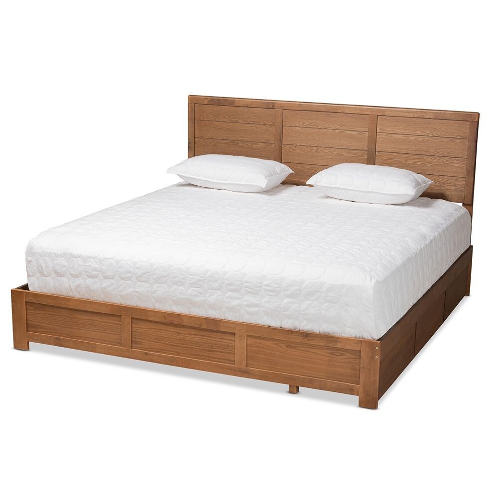 BAXTON STUDIO LISA MODERN AND CONTEMPORARY TRANSITIONAL ASH WALNUT BROWN FINISHED WOOD KING SIZE 3-DRAWER PLATFORM STORAGE BED