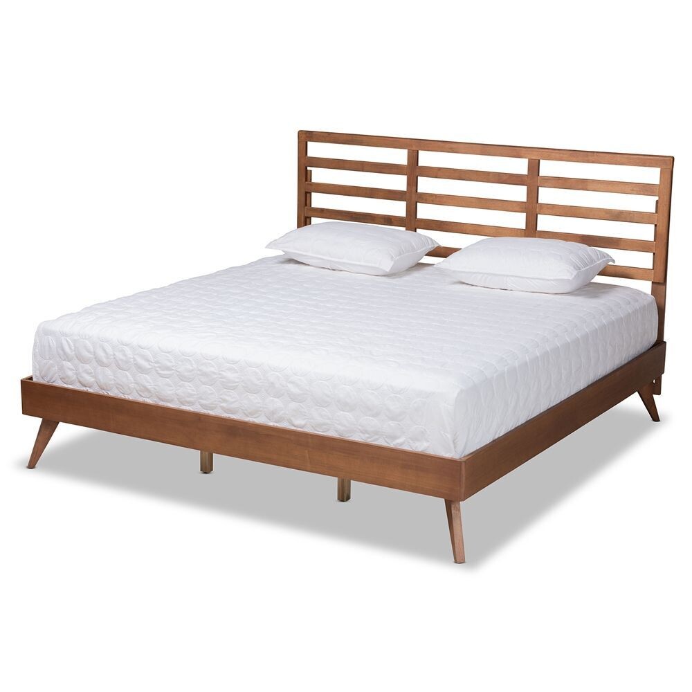 BAXTON STUDIO SHIRO MID-CENTURY MODERN ASH WALNUT FINISHED WOOD KING SIZE PLATFORM BED
