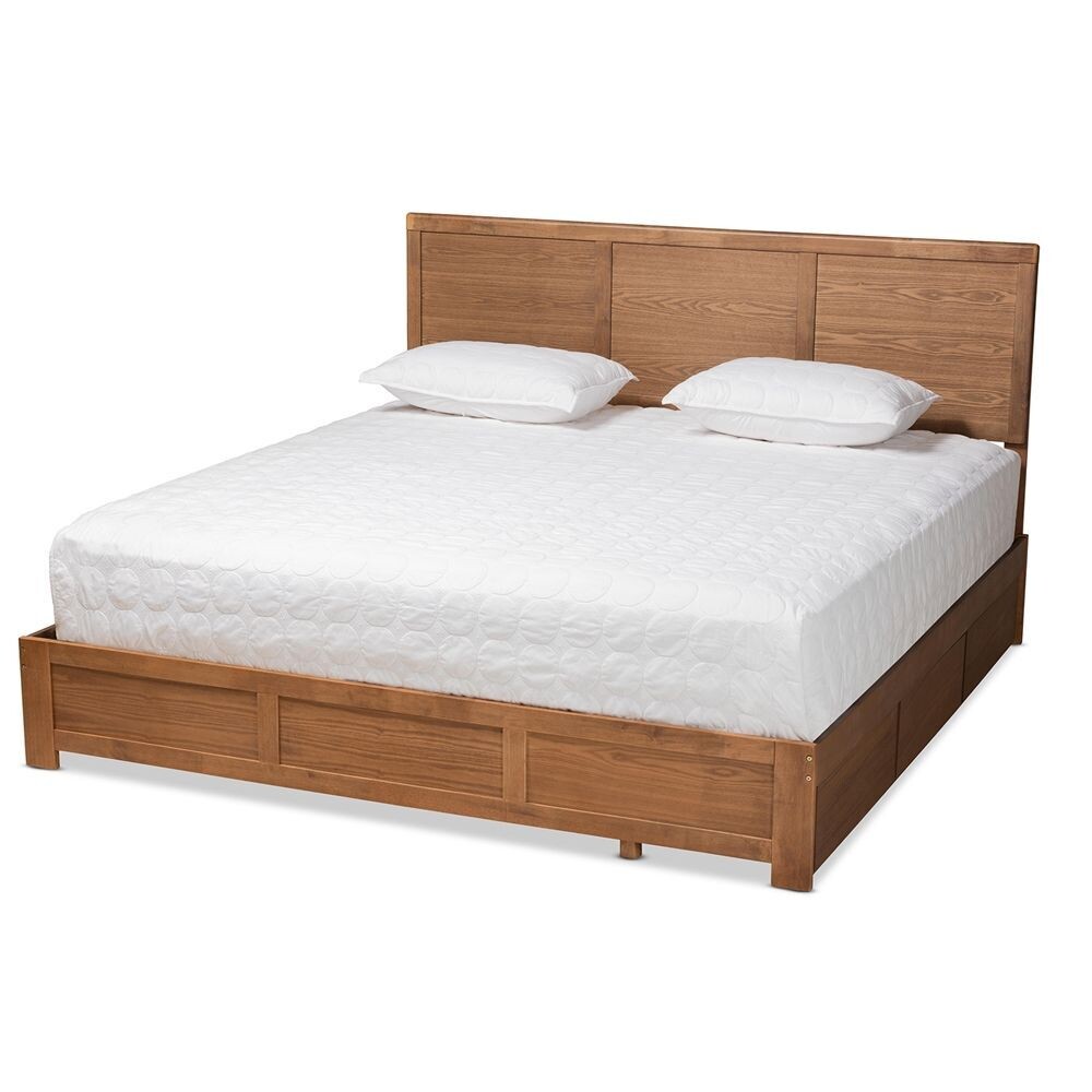 BAXTON STUDIO ARAS MODERN AND CONTEMPORARY TRANSITIONAL ASH WALNUT BROWN FINISHED WOOD KING SIZE 3-DRAWER PLATFORM STORAGE BED