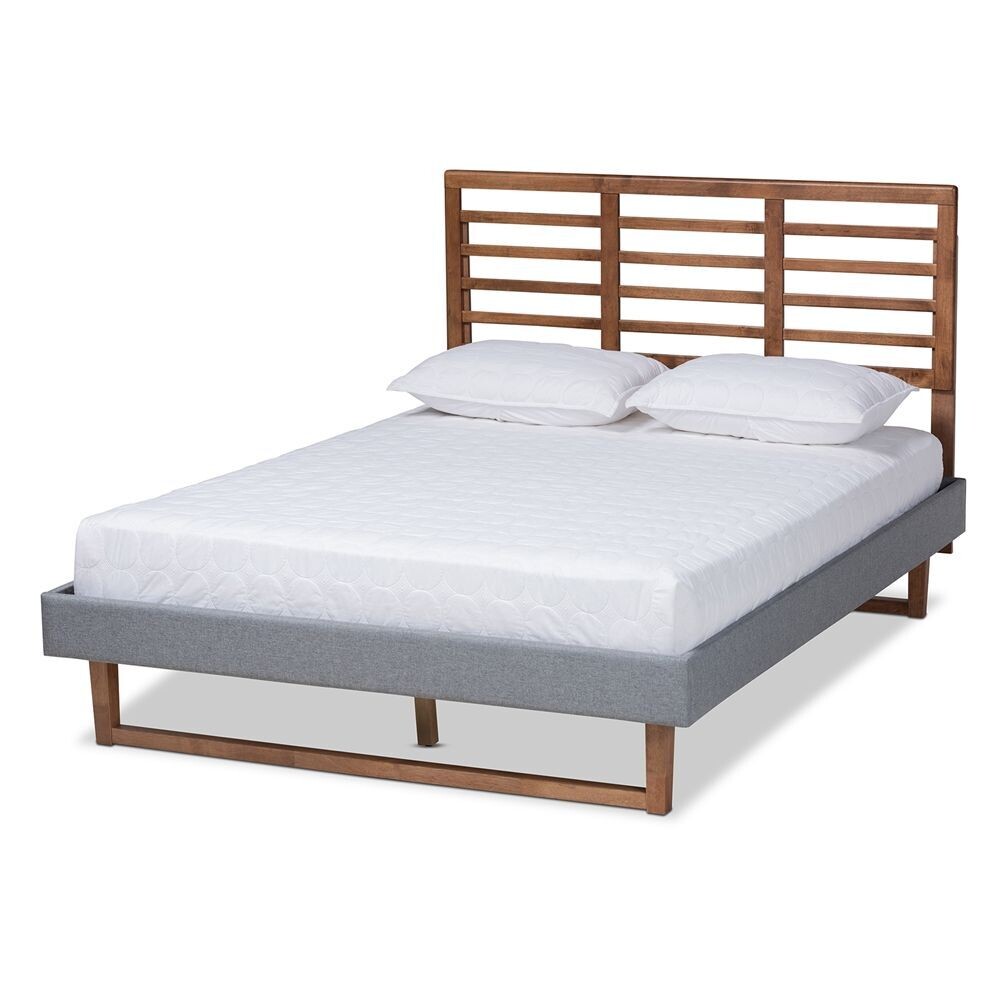 BAXTON STUDIO RINA MODERN AND CONTEMPORARY DARK GREY FABRIC UPHOLSTERED AND ASH WALNUT BROWN FINISHED WOOD KING SIZE PLATFORM BED